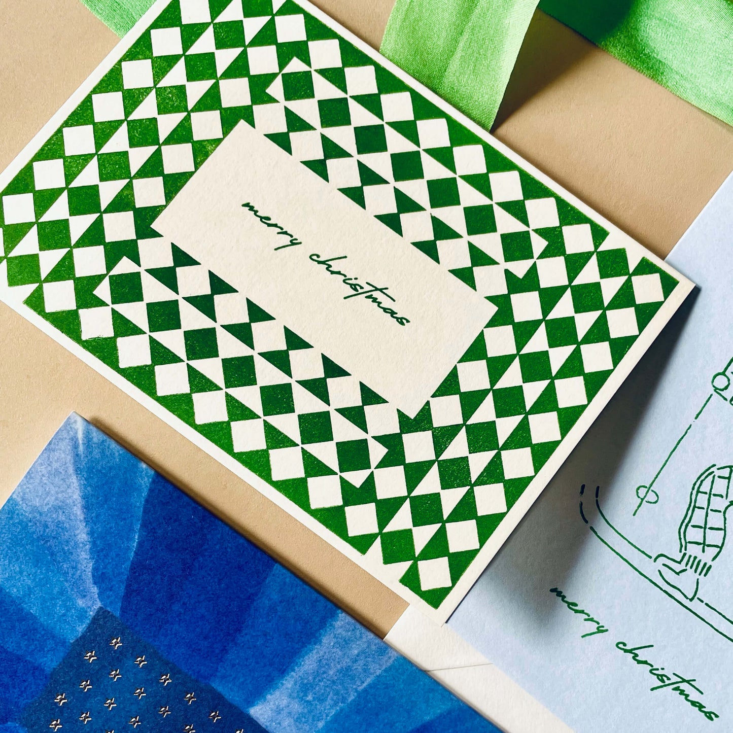 Check Hand Printed Christmas Card