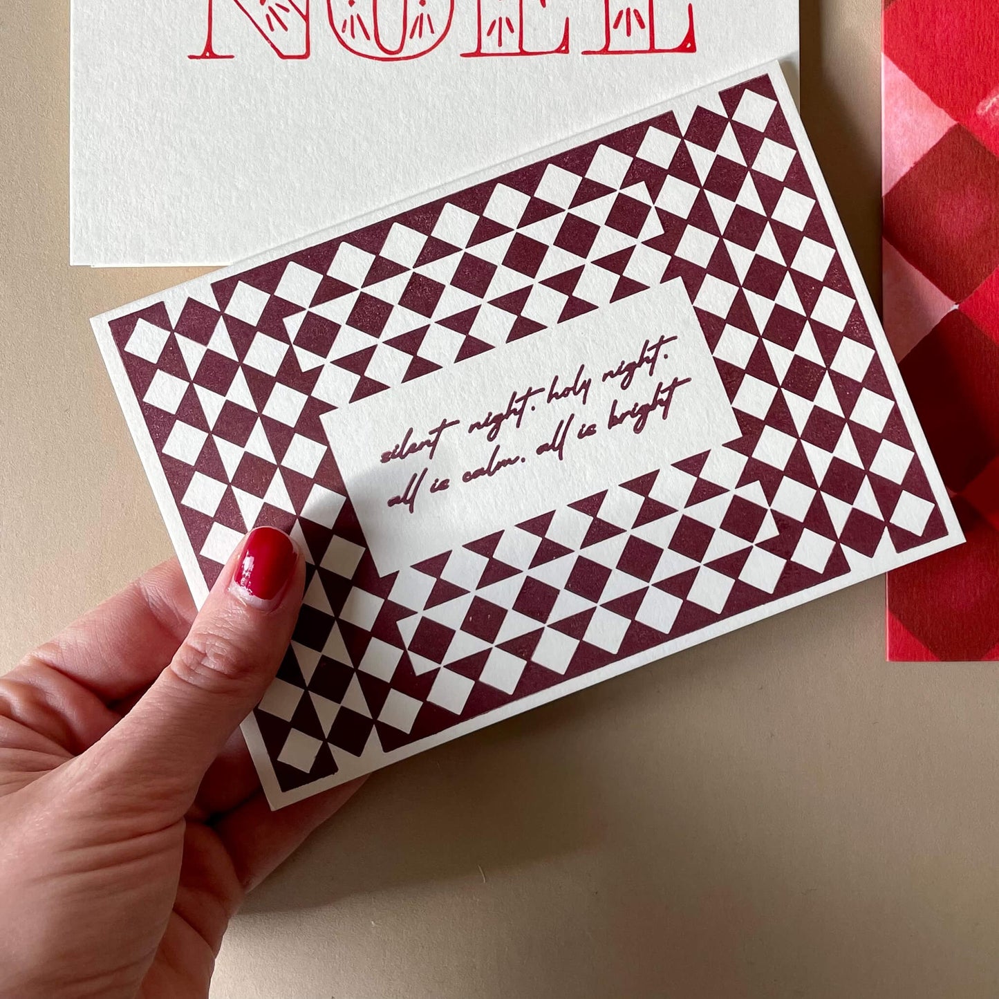 Check Hand Printed Christmas Card