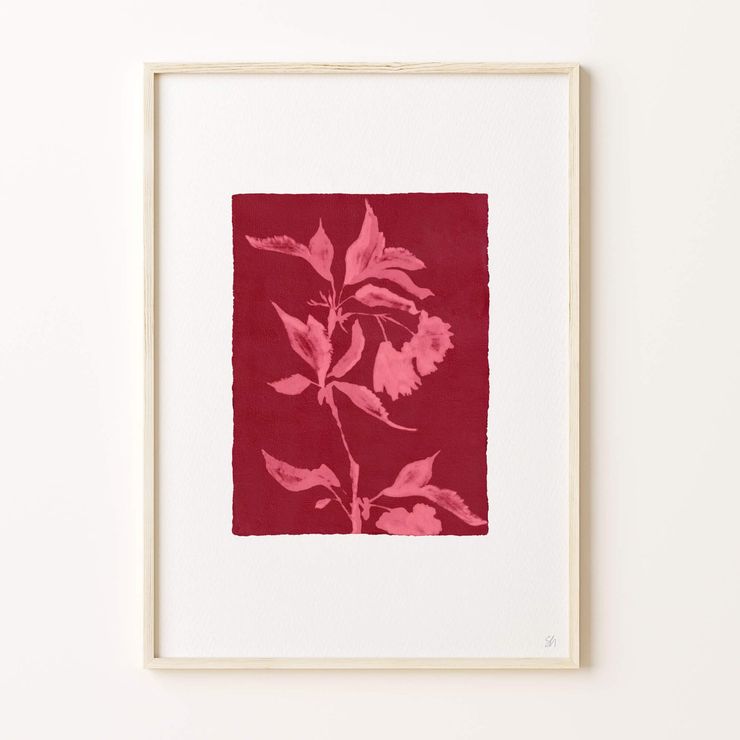 BOTANICAL SILHOUETTE BORDEAUX RED WALL ART PRINT