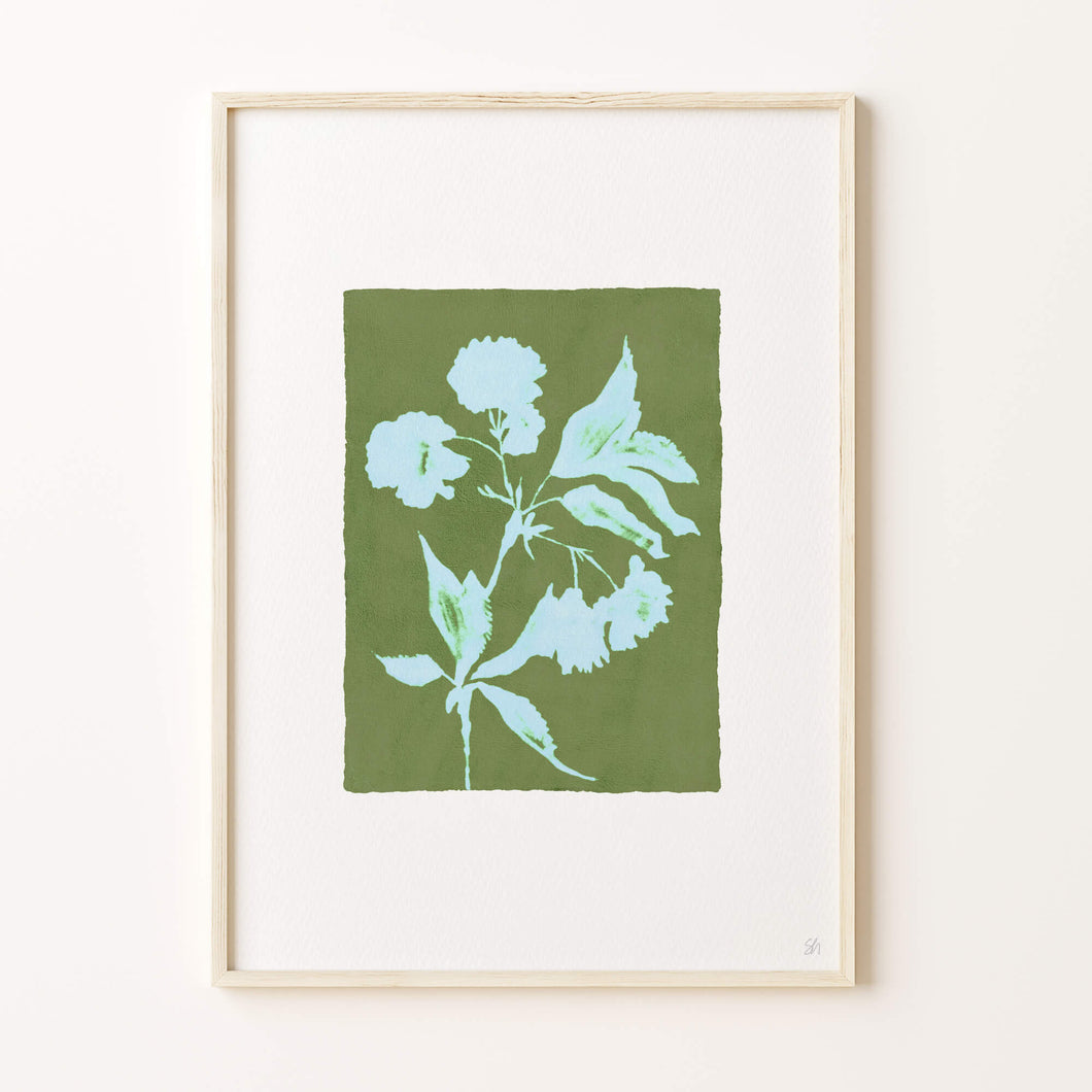 BOTANICAL SILHOUETTE OLIVE GREEN WALL ART PRINT